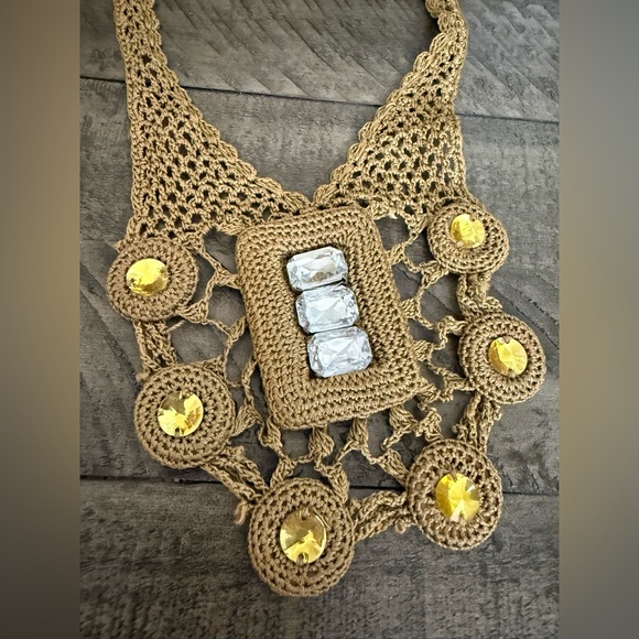 Banana Republic Crochet Macrae Necklace with Yellow and silver Accents - Picture 2 of 9